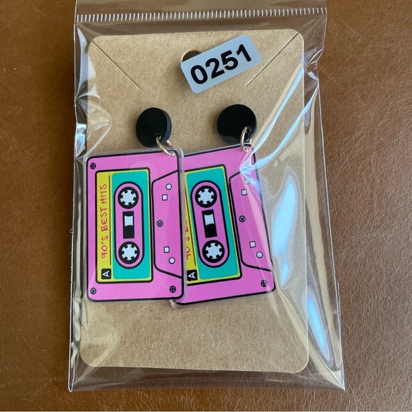 Jewelry - 90s Best Hits Cassette Mixtape Casingle Post Earrings Pink